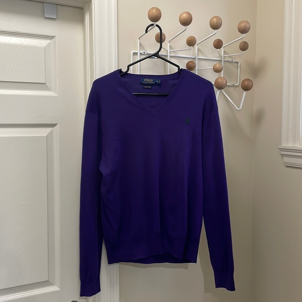 RALPH Lauren - Classic Dark Academia V-Neck 100% Pima Cotton - Purple - Medium